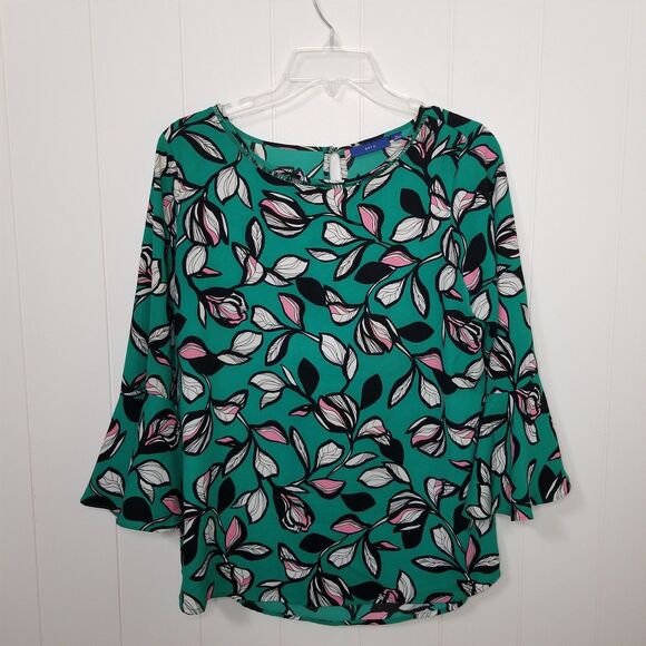 Apt. 9 Top Women's SIze Medium Floral Bell Sleeve Boho Blouse - Picture 1 of 8